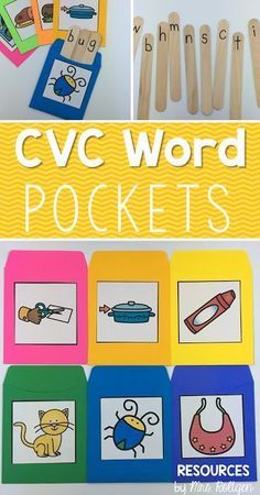 cvc word pockets for children to practice their handwriting and spelling skills with the help of wooden pegs