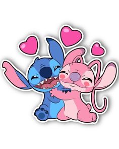 two cartoon characters hugging each other with hearts on the back and one has his mouth open