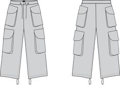 the front and back views of an unisex cargo pant with drawstrings