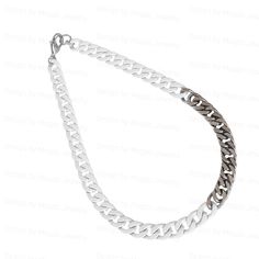 The heavy-duty choker chain features two colour (white & nickel silver) very big link chain, Finished with heavy duty lobster clasp and extension chain. You can use the extension chain to wear this choker looser or lower in your neck. The choker necklace measures about 18.5" (47 cm) long & it comes with 2" (5 cm) extension chain. Need a different length? Just ask for it when ordering and I will customise it for you. Colors can be slightly different from the photo This product comes in a gift box White Cuban Link Chain Necklace, White Cuban Link Necklace As A Gift, White Cuban Link Silver Chain Necklace, White Silver Cuban Link Chain Necklace, White Cuban Link Necklace, White Cuban Link Necklace Gift, Modern White Necklace With Silver Chain, Modern White Silver Chain Necklace, White Curb Chain Link Necklaces