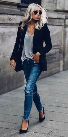 Blazer Outfits Casual, Blazer Jeans, Mode Casual, Blazer With Jeans, Inspired Outfits, Blazer Outfits, 가을 패션, Fashion Mode, Work Attire