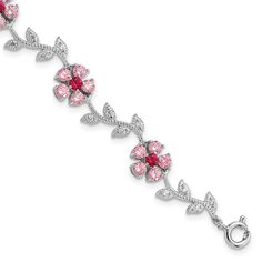 Silver Pink Cubic Zirconia Flower Bracelet at $ 144.38 only from Jewelryshopping.com Cz Bracelet, Bracelet Style, Flower Bracelet, Fine Jewelry Gift, Pink Stone, Selling Jewelry, Cz Stone, Spring Rings, Sterling Silver Bracelets