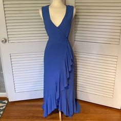 Nwt Periwinkle High Low Wrap Dress. Skirt Is Lines With Soft Netted Fabric. Never Worn! Fitted Blue Maxi Dress With Ruffle Hem, Periwinkle Gown, White High Low Dress, High Low Lace Dress, Periwinkle Dress, High Low Midi Dress, Cheetah Dress, Grace And Lace, Dresses Beautiful