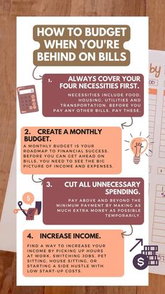 an info sheet with instructions on how to budget when you're behind the bills