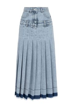 Glide through your day in the light and breezy Nocturne denim skirt. It features an effortless silhouette, a high-waisted pleated design, front zipper, metal button closure, and side pockets for a blend of style and convenience. Machine wash cold 100% Cotton High rise Officially licensed Imported Brand: Nocturne Model Product Size: S Model Size: Height 5'10 / Bust 29.5 in / Waist 23 in / Hips 34 in True the size High Waist Accordion Pleats Skirt For Spring, High Waist Denim Pleated Skirt For Spring, Pleated Denim Skirt For Spring, Pleated Medium Wash Denim Bottoms, Denim Blue Pleated Denim Skirt, Denim Pleated Flared Skirt, Spring Pleated Denim Blue Skirt, Spring Medium Wash Pleated Denim Skirt, Casual Spring Bottoms With Accordion Pleats