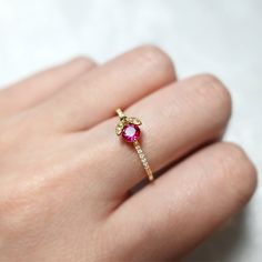 Ladybird Ladybug Diamond Ring, Red Stone White CZ Ring in Gold Vermeil, Dainty Stacking Ring, Animal Lover Jewelry, Small Insect Ring - Etsy Dainty Red Diamond Promise Ring, Red Diamond Dainty Ring, Red Gemstone Diamond Ring Dainty Style, Red Ruby Birthstone Ring As A Gift, Dainty Red Rings For Valentine's Day, Ruby Heart Ring With Birthstone, Ruby Birthstone Open Ring As Gift, Dainty Red Diamond Ring, Pink Lab-created Ruby Ring Gift