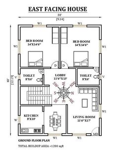 the floor plan for an east facing house