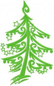 a green christmas tree with stars and swirls