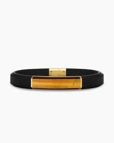 Streamline ID Rubber Bracelet with 18K Yellow Gold, 10mm Modern Yellow Gold Leather Bracelet, Modern Yellow Gold Leather Bracelet For Formal Occasions, Modern Yellow Gold Leather Bracelet For Formal Wear, Black Polished Jewelry For Everyday Luxury, Luxury Black Bracelets, Luxury Adjustable Black Wristband, Everyday Luxury Black Polished Jewelry, Formal Black Bangle Gold Bracelet, Timeless Black Bracelets