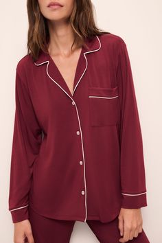 Gisele TENCEL™ Modal Long PJ Set – Eberjey Elegant Long Sleeve Tops For Lounging, Classic Relaxed Fit Sleepwear For Lounging, Elegant Fall Sleepwear For Loungewear, Classic Long Sleeve Sleepwear For Lounging, Elegant Fall Sleepwear For Lounging, Elegant Fall Sleepwear, Classic Long Sleeve Relaxed Fit Sleepwear, Silver Tablecloth, Eberjey Pajamas