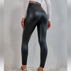 Shiny Faux Leather Leggings 80% Nylon/Polyamide, 20% Spandex Size Medium New With Tags High Waist Polyurethane Leggings For Work, Stretch Solid Color Polyurethane Leather Pants, Forever 21 Black Bottoms For Workwear, Black Polyurethane Bottoms For Winter, Forever 21 Bottoms For Fall Night Out, Forever 21 Fall Bottoms For Night Out, Fitted High Waist Polyurethane Leather Pants, Fitted Forever 21 Pants For Night Out, High Stretch Black Leather Pants