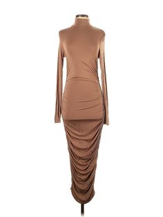 Shein Cocktail Dress Size: X-Small Brown Dresses - used. 6% ELASTANE, 94% VISCOSE, Turtleneck, Midi/Calf Length, Long Sleeve | Shein Cocktail Dress: Brown Dresses - Used - Size X-Small Fitted Sheath Maxi Dress For Casual Wear, Stretch Sheath Maxi Dress, Sheath Ruched Maxi Dress For Date Night, Bodycon Long Sleeve Ruched Maxi Dress, Fitted Long Maxi Dress For Dress Down, Long Bodycon Dress For Spring Evening, Stretch Ruched Sheath Maxi Dress, Long Spring Evening Bodycon Dress, Long Bodycon Evening Dress For Spring