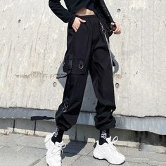 SPECIFICATIONS Women Cargo Pants Harem Pants Fashion Punk Pockets Jogger Trousers With Chain Harajuku Elastics High Waist Men Streetwear Brand Name: YBYR Style: Casual Origin: Mainland China Waist Type: HIGH Decoration: Pockets Pattern Type: Solid Pant Style: Cargo Pants Material: Polyester Fit Type: Regular Length: Full Length Closure Type: Elastic Waist Gender: WOMEN Front Style: Flat Season: Spring,Summer,Autumn,Winter Gender: Man and Woman Elastics High Waist: Female Streetwear Student Fashi Womens Black Cargo Pants, Black Cargo Pants Women, Harem Pants Hip Hop, Loose Black Dress, Women Joggers, Harem Pants Fashion, Trousers For Girls, Cargo Pants Streetwear, Streetwear Spring