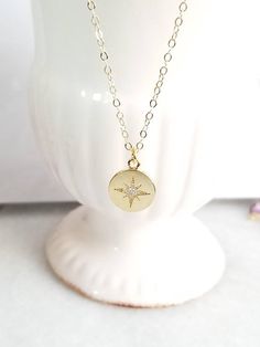 Star Necklace, North Star Gold Necklace, Cubic #jewelry #necklace @EtsyMktgTool #goldnecklace #celebrityinspired #starnecklace Star-shaped Compass Necklace As Gift, Star-shaped Compass Necklace As A Gift, Star-shaped Compass Design Necklace For Gift, Star-shaped Compass Necklace Gift, Star-shaped Compass Design Necklace As Gift, Star Gold Necklace, Star Gifts, Mom Jewelry Personalized, Grandmother Jewelry