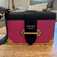 Pink Prada Cahier Bag. Has Been Used But In Great Condition, No Flaws That I Can See Other Than Just Some Minor Wear! Prada Cahier Bag, Pink Prada, Bags Prada, Prada Bags, Prada Bag, Prada, I Can, Black Pink, Bag Lady