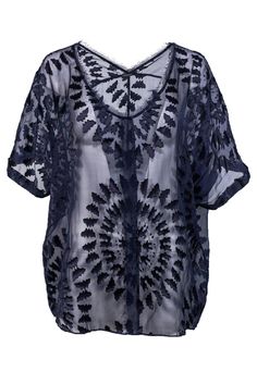 Current Boutique-Elie Tahari - Navy Sheer Dolman Sleeve Blouse Sz L Sheer Mesh Top For The Beach, Lace Mesh Top For Night Out In Summer, Blue Sheer Top For Evening, Chic Navy Summer Top, Chic Navy Top For Party, Chic Navy Tops For Party, Summer Blue Mesh Top, Chic Navy Party Top, Sheer Blue Summer Tops