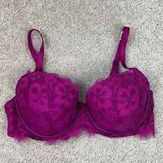 New Without Tags Magenta Lace Dream Angels Lined Demi Bra! Underwire Style With Adjustable Straps. Stunning Color! Fitted Purple Bra With Lace Trim, Purple Underwire Bra Partially Lined, Purple Partially Lined Underwire Bra, Fitted Purple Bra Partially Lined, Fitted Partially Lined Purple Bra, Victoria's Secret Purple Underwire Bra, Victoria's Secret Purple Bra For Party, Victoria's Secret Purple Party Bra, Purple Lace Push-up Bra