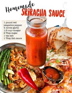 the recipe for homemade sriraca sauce is shown