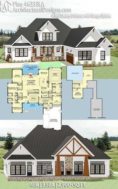 two story house plans with open floor plan and large living area in the front yard