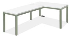 an office desk with a white top and grey legs