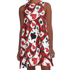 Loose-fit, mid-length sleeveless dress with silky handfeel. Printed on both sides. Machine washable. Size range XS-2XL. Card Pattern, Woven Dress, Dress For Sale, Both Sides, Dress Fabric, Mid Length, Dresses For Sale, A Line Dress, Halter Dress