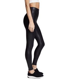 RESTOCK-BESTSELLER! A slick finish adds extra edge to stretchy Spanx faux-leather leggings flattered by a subtle control top. High rise. Medium control. Fit true to size. 87% nylon, 13% spandex. Machine wash cold, dry flat. Imported 26" inseam; 8" leg opening; 8 1/2" front rise; 10" back rise (size Medium) Olive Lounge, Striped Lounge Pants, Leather Legging, Faux Leather Leggings, Leather Leggings, Lounge Pants, Black Media, Black Leggings, Best Sellers