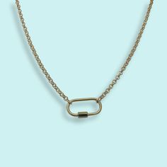 Gold rolo chain with a carabiner that you can open and add your charms to. Metal: Gold-plate over brass chain Large lobster clasp Available in 16", 18", and 20" chain (18" Fits Most) Lobster Clasp, Rolo Chain, Can Opener, Brass Chain, Gold Plate, Brass, Chain, Gold