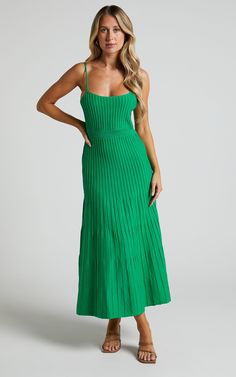 Donissa Midi Dress - Panelled Knit Dress in Green | Showpo USA Lover Dress, Midaxi Dress, Flutter Sleeve Dress, Green Midi Dress, Street Style Inspiration, Fashion Sale, Wedding Attire, Square Neckline, Minimalist Fashion