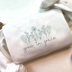 Embroidered Custom Sweatshirts, Embroidered Grow In Grace Flower Sweatshirt, Gift For Men And Women, Christmas Gift Grace Flower, Unique Embroidery Designs, Flower Sweatshirt, Grow In Grace, Detailed Embroidery, Unique Embroidery, Tapestry Pillow, Bags Leather Handbags, Personalized Embroidery