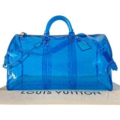 Description: Louis Vuitton 2019 RGB Keepall Bandoulière 50 Condition: in Good Condition. Scratches and Marks Throughout Includes Dustbag, Name Tag, Lock, 2 Keys 2019 Limited Collection Details: Cerulean Monogram Embossed PVCSilver-Tone HardwareAdjustable and Removable Shoulder StrapDual Rolled Handles / PVC InteriorZipper Pocket at Inside Double-Zip Closure Measurement: Width 50cm / Height 29cm / Depth 22cm Luxury Blue Duffle Bag, Lv Keepall, Lv Keepall 50 Travel, Louis Vuitton Keepall 25, Lv City Keepall, Gold Ounce, Name Tags, Dust Bag, Clutch Bag