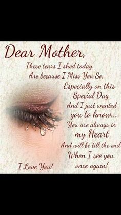 a card with an image of a woman's eye and the words dear mother