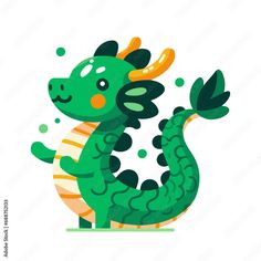 a green and orange dragon sitting on top of a white surface with bubbles in its mouth