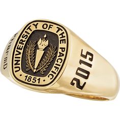 The University of The Pacific's crest is engraved on the face of this timeless signet ring. This simple design is customized with your graduating year and degree of study. The engraving "hail Pacific" on the inside of the ring serves as a reminder of your time as a Tiger and connects you to all students and alumni of the school. Elegant Engraved Logo Ring For Formal Occasions, Classic Formal Rings With Engraved Logo, Elegant Formal Ring With Engraved Logo, Elegant Formal Rings With Engraved Logo, Classic 14k Stamped Signet Ring For Commemoration, Classic Anniversary Jewelry With Engraved Logo, Classic Engraved Logo Ring, Classic Engraved Signet Ring For Commemoration, Classic Engraved Ring With Logo