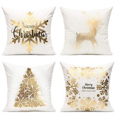 PRICES MAY VARY. Polyester Great Christmas Decorations: Gold White Christmas Snowflakes,Gold Xmas Deer,Gold Christmas Tree Decorations inside New Year Home and Party Ornaments Material: Soft Velvet Short Plush ,Package included:4 pillow cases.Only one side pattern Size:45x45cm(18x18inches) The print on the pillow case is very clear and vivid.The colors are very bold and vibrant.It's a must have to decorate any room.Printed with a special design,the case is sure to add vigour,warmth,texture and d White Christmas Snowflakes, Gold Christmas Tree Decorations, Gold Christmas Decorations, White Throw Pillows, Christmas Pillowcases, Snowflake Decorations, Christmas Pillows, 16x16 Pillow Cover, 20x20 Pillow Covers