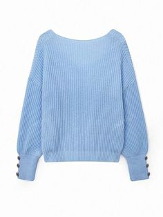 Style:Casual \nDetails:Button \nType:Pullovers \nNeckline:V neck \nSleeve Type:Regular Sleeve \nColor:Baby Blue \nPattern Type:Plain \nSleeve Length:Long Sleeve \nLength:Regular \nTemperature:Spring/Fall (18-25℃/63-77℉) \nFit Type:Loose \nFabric:Slight Stretch \nMaterial:Knitwear \nComposition:100% Polyester \nCare Instructions:Hand wash,do not dry clean \nSheer:No \n Women Sweaters, Button Sweater, Pullover Sweater Women, Knit Pullover, Knitted Pullover Sweaters, Dressy Casual, Knitwear Women, Knitted Pullover, Maternity Bag