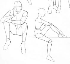 three different poses of a man sitting on the ground