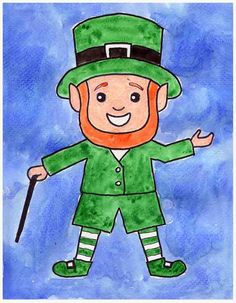 a drawing of a lepreite with a hat and cane