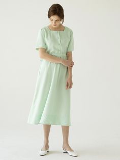 Editor's NotesSquareneckline dress full of femininity. You can adjust the size with the waiststring.- Squareneckline- Stringon the waistline- Flare skirt- Buttonon the front section Measurements(in.)-Size: One Size (XS-M)-Length: 46.65in-Shoulder: 13.77in-Chest: 20in-Sleeve: 10in* Please note that the size may vary by 5% depending on themeasurement method. The actual color may differ from the actual color dependingon the degree of the monitor. Products cannot be exchanged or refunded forthe Summer Dresses With Square Neck And Pleated Waist, Spring Midi Dress With Square Neck And Gathered Waist, Spring Midi Dress With Gathered Waist And Square Neck, Daywear Midi Dress With Gathered Waist And Fitted Bodice, Summer Formal Dresses With Gathered Waist, Spring Midi Dress With Buttons And Square Neck, Feminine Square Neck Midi Dress For Daywear, Feminine Square Neck Dress For Work, Formal Square Neck Dress With Buttons