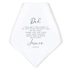 PRICES MAY VARY. Express Gratitude in Style: Capture cherished moments with our Personalized Wedding Handkerchief Set featuring Wedding Collectibles Poetry Hankie, a heartfelt way to thank your Dad. Elegant Symbol of Appreciation: Show your deep appreciation with the Bride's Father Gift: Gift for Father of the Bride – an exquisite wedding gift that beautifully reflects your love and admiration. The contemporary script design adds elegance to your special day. The ladies' version features an eleg Gift For Father Of The Bride, Gifts For Father Of The Bride, Personalized Handkerchief Wedding, Message Mom, Wedding Hankies, Wedding Handkerchief, Wedding Toasts, Father Gift, Gift For Father