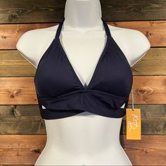 Brand New With Tags Neck And Back Tie Removable Cups Shell: 89% Nylon / 11% Spandex Lining: 100% Polyester Blue Polyamide Swimwear For Vacation, Lined Polyamide Swimwear For Beach, Blue Seamless Polyamide Swimwear, Nylon Triangle Halter Top With Built-in Bra, Fitted Navy Tankini For The Beach, Navy Fitted Tankini For Vacation, Fitted Navy Tankini For Vacation, Blue Fitted Seamless Halter Top, Blue Seamless Fitted Halter Top