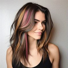 65 Stunning Brown Hair with Highlights Ideas for 2023 Hidden Rainbow Hair Brown, Rainbow Highlights Hair Brown, Hidden Highlights Hair, Rainbow Underlights, Rainbow Hair Ideas, Colorful Highlights In Brown Hair, Hidden Rainbow Hair, Rainbow Highlights