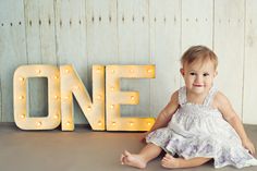 DIY letter lights I made for my niece's first birthday photo shoot! I had lots of help from my hubby and I live how they turned out! Diy First Birthday, Letter Lights, Birthday Photo Shoot, First Birthday Photo, Light Letters, Cake Smash Photos, First Birthday Photos, Birthday Photo, Birthday Photoshoot