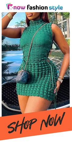 Green Sexy Solid Bandage Hollowed Out Split Joint Half A Turtleneck Pencil Skirt Dresses Corset Romper, Dark Green Dress, Mini Pencil Skirt, Sleeveless Turtleneck, Body Con Dress, Womens Turtleneck, Ideas Party