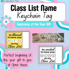 the back cover of class list name keychain tag for beginning of year gift