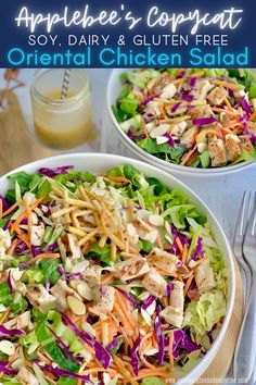 two white bowls filled with salad and dressing