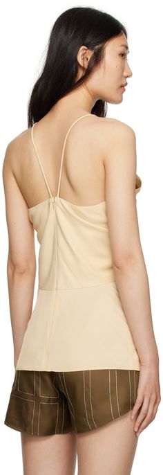 Paneled viscose twill camisole. · V-neck · Fixed spaghetti straps · Concealed zip closure at back Supplier color: Bleached sand Chic Beige Camisole With Tank Straps, Chic Beige Camisole With Delicate Straps, Chic Beige Tank Top With Adjustable Straps, Chic Beige Camisole, Elegant Beige Spaghetti Strap Tank Top, Beige Camisole With Adjustable Spaghetti Straps, Chic Beige Tank Top With Spaghetti Straps, Elegant Beige Camisole With Adjustable Straps, Cream Camisole With Adjustable Spaghetti Straps