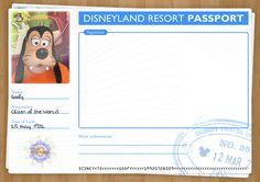 a disneyland resort passport card with a cartoon character on it's front and side