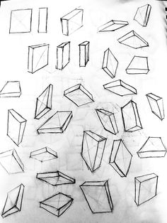 several different shapes and sizes of cubes on a sheet of paper with one drawn