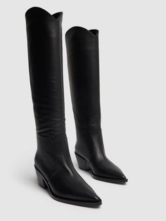 45mm Stacked heel. Leather upper. Pull-on. Pointed toe. Leather lining and insole. Leather sole Ski Accessories, Black Boots Tall, Sports Accessories, Flat Espadrilles, Swim Accessories, Heeled Loafers, Ski Wear, Tall Boots, Stacked Heel