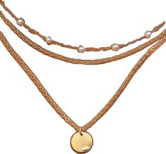 Gold Alloy Jewelry With Double Chain, Layered Round Necklace With Delicate Chain, Gold Layered Necklace With Adjustable Chain, Gold Alloy Layered Necklace With Adjustable Chain, Layered Metal Necklace With Delicate Chain, Metal Layered Necklace With Delicate Chain, Adjustable Round Metal Layered Necklace, Layered Necklace With Delicate Chain And Round Pendant, Layered Necklace With Round Pendant And Adjustable Chain